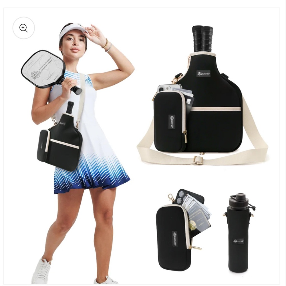 Pickleball Black Adjustable Bag NEW w/water bottle holder & wallet. By OCEGEAR